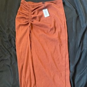Cider Burnt Orange Draw String Ribbed Midi Skirt - Size XL